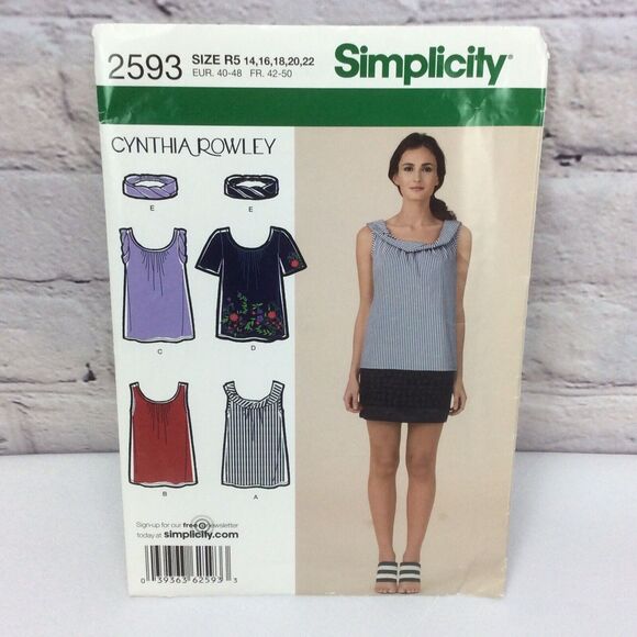 Simplicity Cynthia Rowley Sewing Pattern 2593 Womens Top/Headband Sz 14-22 Uncut - Picture 1 of 5